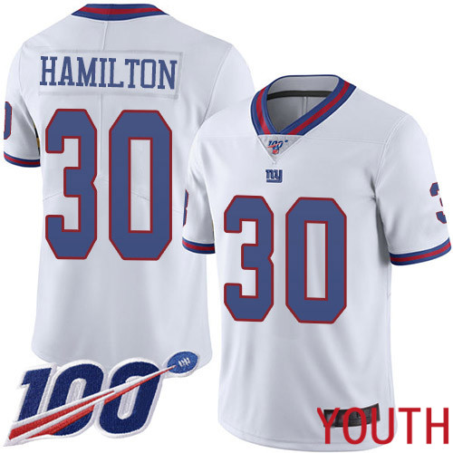 Youth New York Giants #30 Antonio Hamilton Limited White Rush Vapor Untouchable 100th Season Football NFL Jersey->youth nfl jersey->Youth Jersey